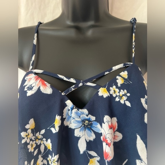 Trixxi One Piece Romper Navy Floral Sz M Adjustable Straps Criss Cross Chest - Picture 2 of 5